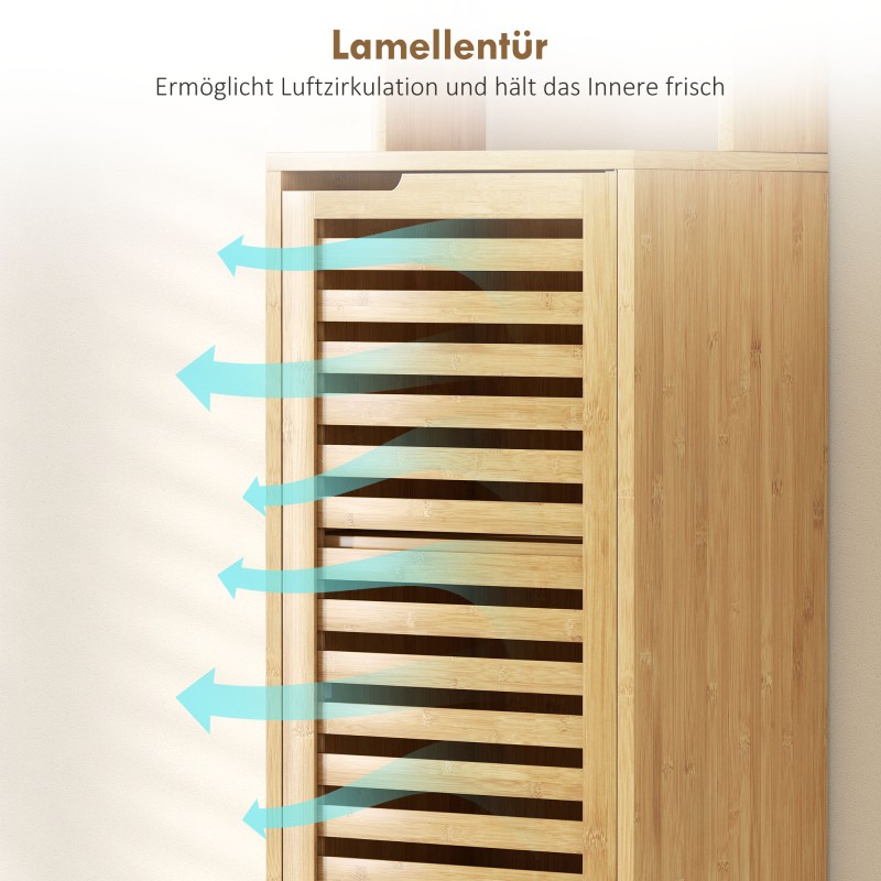 Kapea bambuinen kylpyhuonekaappi 34 x 30 x 170 cm, luonnonväri, avoimet ja säädettävät hyllyt