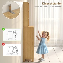 Kapea bambuinen kylpyhuonekaappi 34 x 30 x 170 cm, luonnonväri, avoimet ja säädettävät hyllyt