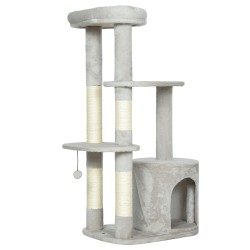 Kissan raapimapuu torni 114 cm sisalpylväät ja mökki 1 2 keskikokoiselle kissalle vaaleanharmaa