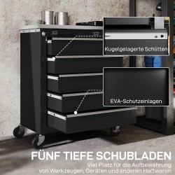 Siirrettävä työkalukaappi 5 laatikkoa teräs 65,5 x 34,5 x 76 cm musta hopea