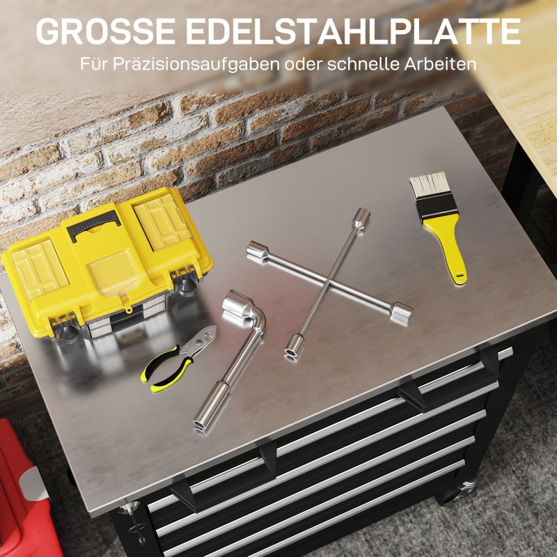 Siirrettävä työkalukaappi 5 laatikkoa teräs 65,5 x 34,5 x 76 cm musta hopea