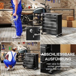 Siirrettävä työkalukaappi 5 laatikkoa teräs 65,5 x 34,5 x 76 cm musta hopea