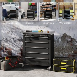 Siirrettävä työkalukaappi 5 laatikkoa teräs 65,5 x 34,5 x 76 cm musta hopea