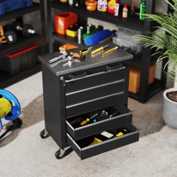 Siirrettävä työkalukaappi 5 laatikkoa teräs 65,5 x 34,5 x 76 cm musta hopea