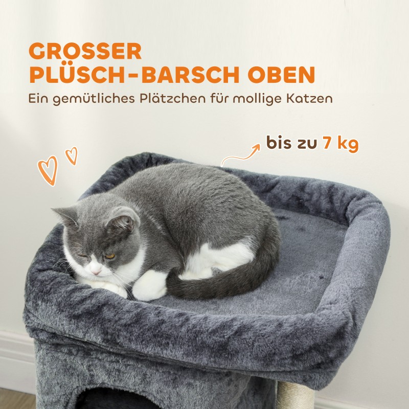 Kissan raapimis- ja kiipeilypuu 2 piilopesää, sisalpylväät, 45 x 40 x 66 cm, tummanharmaa/kermanvalkoinen