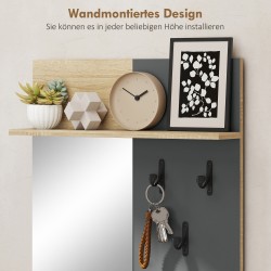 Eteiskalustesetti peilillä, kenkäpenkillä ja koukuilla, MDF/metalli, luonnonpuu/harmaa