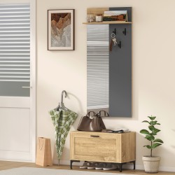 Eteiskalustesetti peilillä, kenkäpenkillä ja koukuilla, MDF/metalli, luonnonpuu/harmaa