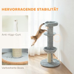 Kissan kiipeily- ja raapimapuu, paksu sisalraapimapylväs, monitasoinen, Ø48 x 103,5 cm, vaaleanharmaa