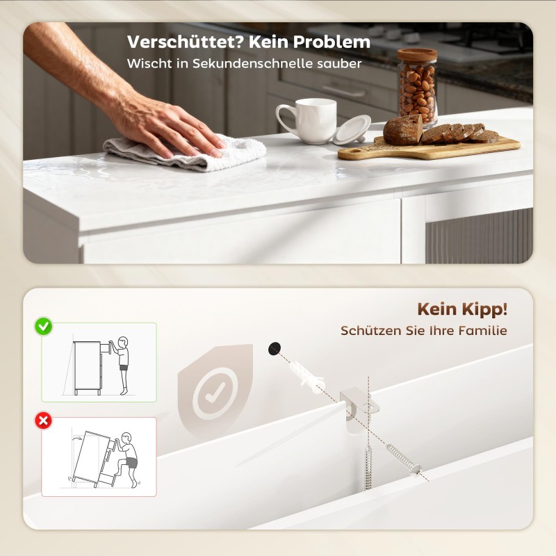 Buffetkaappi ja senkki 4 laatikolla ja 2 lasiovella, MDF, 120 x 40 x 91 cm, valkoinen