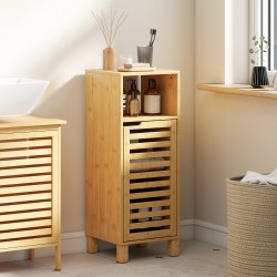 Kylpyhuonekaappi bambua 30 x 30 x 80 cm, avohylly ja ovellinen säilytyskaappi, vaaleanruskea