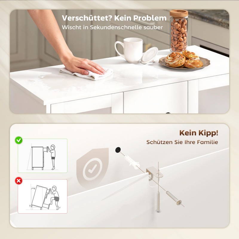 Moderni senkki soft close -ovilla, 3 laatikkoa, 2 lasiovea, MDF, 90x38x86 cm, valkoinen