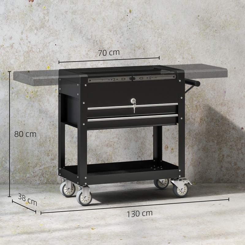 Siirrettävä lukittava työkalukaappi terästä 77,5–130 x 38 x 80 cm, musta
