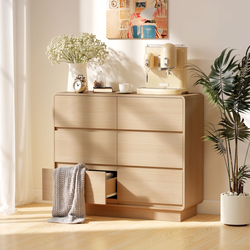 Säilytyskaluste 100 cm, 6 laatikkoa, MDF, luonnon puunsävy, olohuoneeseen ja keittiöön