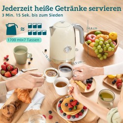 Vedenkeitin ja leivänpaahdin setti 1,7 L 2200 W, 2 viipaletta, 7 paahtoastetta, kerma-valkoinen