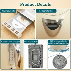 Vedenkeitin ja leivänpaahdin setti 1,7 L 2200 W, 2 viipaletta, 7 paahtoastetta, kerma-valkoinen
