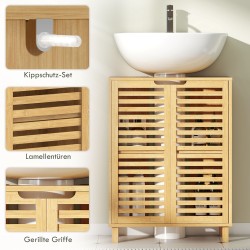 Allaskaappi kylpyhuoneeseen, bambua, lamelliovet, säädettävä hylly, 60 x 30 x 80 cm, luonnonvärinen