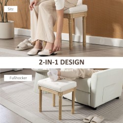 Jalkarahi / jakkara kumipuurungolla ja pellavakangasta muistuttavalla verhoilulla 42 x 32 x 46,5 cm beige