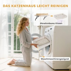 Kissan ikkunalautapeti ja patteripedin riippumatto, mäntyrunko, tyyny, 50 x 36 x 24 cm, valkoinen