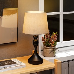 LED-pöytävalaisin 3 värilämpötilaa USB-A ja USB-C -latausliitännät teräs pellavavarjostin musta