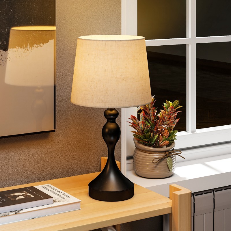 LED-pöytävalaisin 3 värilämpötilaa USB-A ja USB-C -latausliitännät teräs pellavavarjostin musta