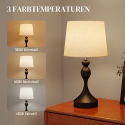 LED-pöytävalaisin 3 värilämpötilaa USB-A ja USB-C -latausliitännät teräs pellavavarjostin musta