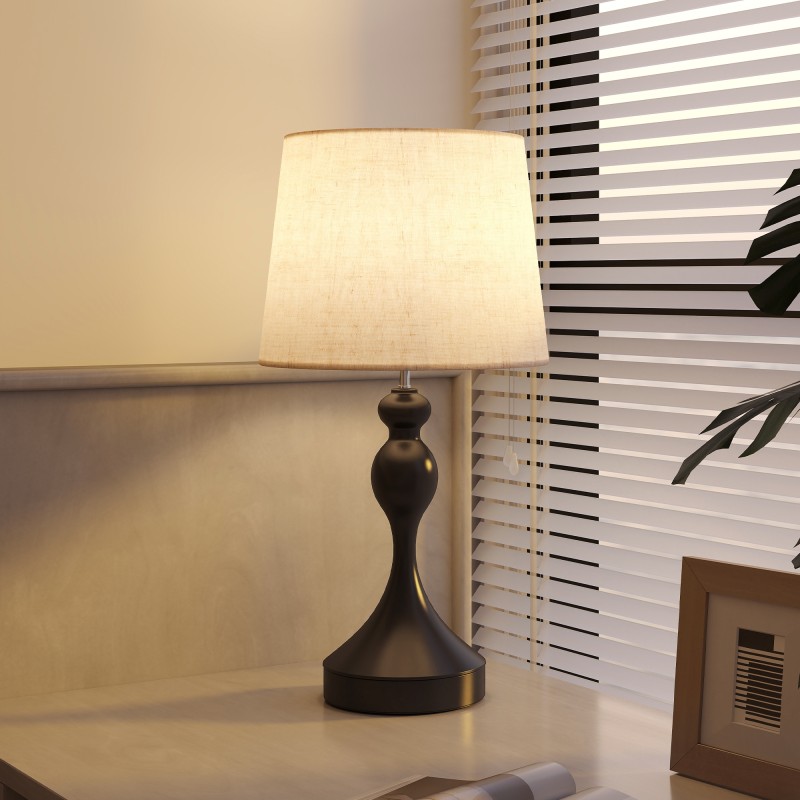 LED-pöytävalaisin 3 värilämpötilaa USB-A ja USB-C -latausliitännät teräs pellavavarjostin musta