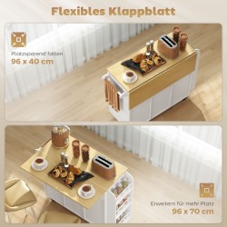 Siirrettävä keittiösaareke taitettavalla työtasolla, laatikot ja kaapit, MDF, valkoinen