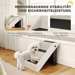 Lemmikkirappu pienille koirille ja kissoille, 3 porrasta, kokoontaitettava, muovia 53 x 30,5 x 36,5 cm, cremevalkoinen / musta