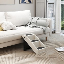 Lemmikkirappu pienille koirille ja kissoille, 3 porrasta, kokoontaitettava, muovia 53 x 30,5 x 36,5 cm, cremevalkoinen / musta