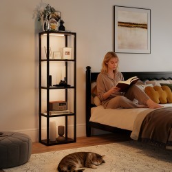 RGB lattiavalaisin lasihyllyillä, 4-tasoinen LED-stehlampe kaukosäätimellä ja musiikkisynkronoinnilla, musta