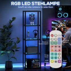 RGB lattiavalaisin lasihyllyillä, 4-tasoinen LED-stehlampe kaukosäätimellä ja musiikkisynkronoinnilla, musta