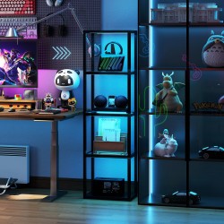 RGB lattiavalaisin lasihyllyillä, 4-tasoinen LED-stehlampe kaukosäätimellä ja musiikkisynkronoinnilla, musta