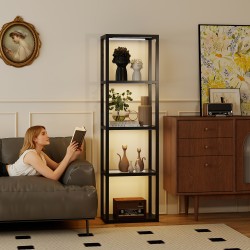 RGB lattiavalaisin lasihyllyillä, 4-tasoinen LED-stehlampe kaukosäätimellä ja musiikkisynkronoinnilla, musta