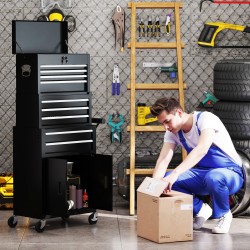 Työkalusäilytysvaunu 3-in-1, teräs, 9 laatikkoa, lukittava, musta