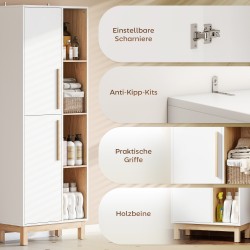 Kirjahylly ja säilytyskaappi 176 cm, 4 avointa hyllyä, 2 kaappia, lastulevy ja MDF, valkoinen luonnonpuun sävyillä