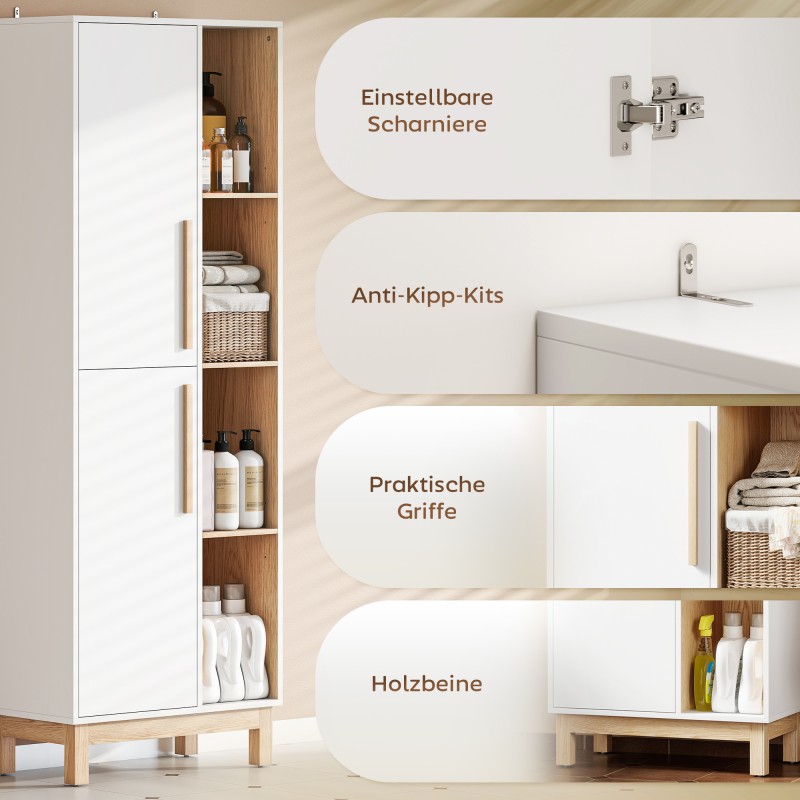 Kirjahylly ja säilytyskaappi 176 cm, 4 avointa hyllyä, 2 kaappia, lastulevy ja MDF, valkoinen luonnonpuun sävyillä