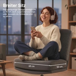 Lepotuoli ja jalkatuki olohuoneeseen, kääntyvä teräsjalusta, pellavapintaa muistuttava kangas, tummanharmaa