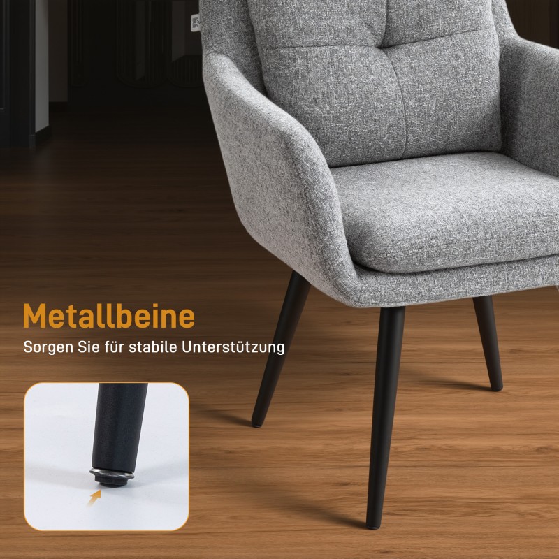 Moderni nojatuoli olohuoneeseen, pellavapintainen kangas, metallijalat, vaaleanharmaa