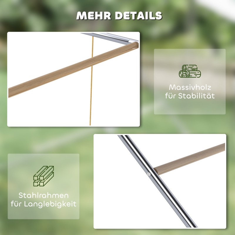 Kanaleikkiteline ulkokäyttöön, teräs ja mäntypuu, säädettävä keinu, 82 x 150 x 110 cm, hopeanharmaa
