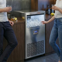 Ammattikäyttöön jääpalakone ruostumaton teräs 45 kg/24 h 13 kg säiliö hopeanvärinen