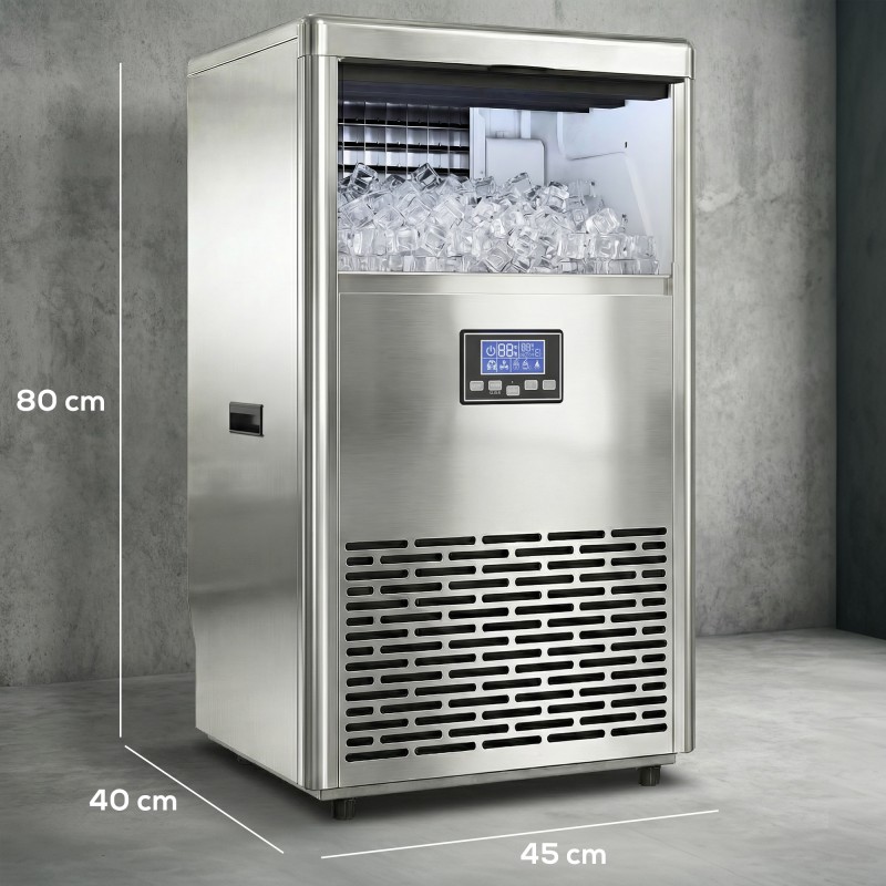 Ammattikäyttöön jääpalakone ruostumaton teräs 45 kg/24 h 13 kg säiliö hopeanvärinen