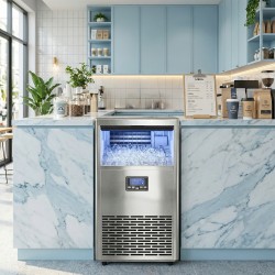 Ammattikäyttöön jääpalakone ruostumaton teräs 45 kg/24 h 13 kg säiliö hopeanvärinen