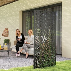 Metallinen ulkokäyttöön tarkoitettu tilanjakaja 65 x 130 cm, lehtikuvioitu, musta