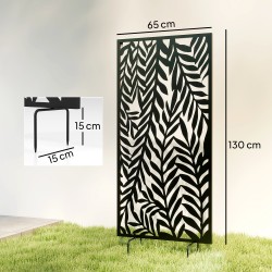 Metallinen ulkokäyttöön tarkoitettu tilanjakaja 65 x 130 cm, lehtikuvioitu, musta
