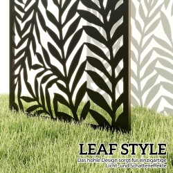 Metallinen ulkokäyttöön tarkoitettu tilanjakaja 65 x 130 cm, lehtikuvioitu, musta