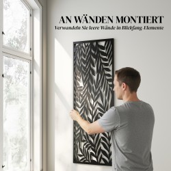 Metallinen ulkokäyttöön tarkoitettu tilanjakaja 65 x 130 cm, lehtikuvioitu, musta