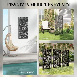 Metallinen ulkokäyttöön tarkoitettu tilanjakaja 65 x 130 cm, lehtikuvioitu, musta