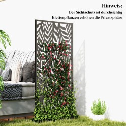 Metallinen ulkokäyttöön tarkoitettu tilanjakaja 65 x 130 cm, lehtikuvioitu, musta