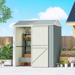 Metallinen pihavarasto 3,5 m², lukittava harjakattoinen teräksinen varasto 209 x 177 x 236 cm, vaaleanharmaa