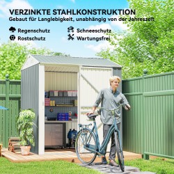 Metallinen pihavarasto 3,5 m², lukittava harjakattoinen teräksinen varasto 209 x 177 x 236 cm, vaaleanharmaa